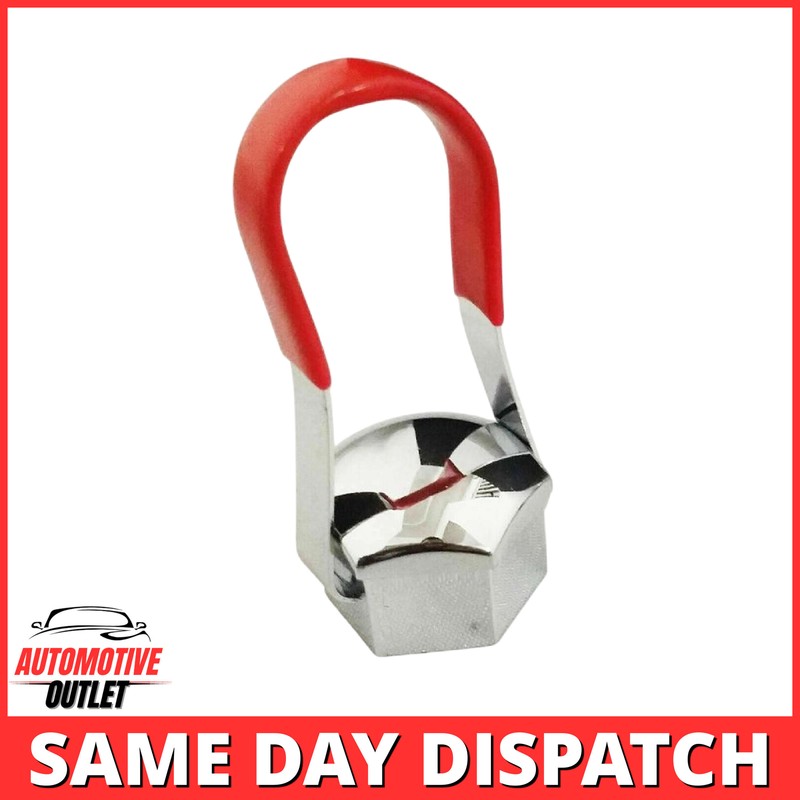 Wheel nut cover with a red removal clip