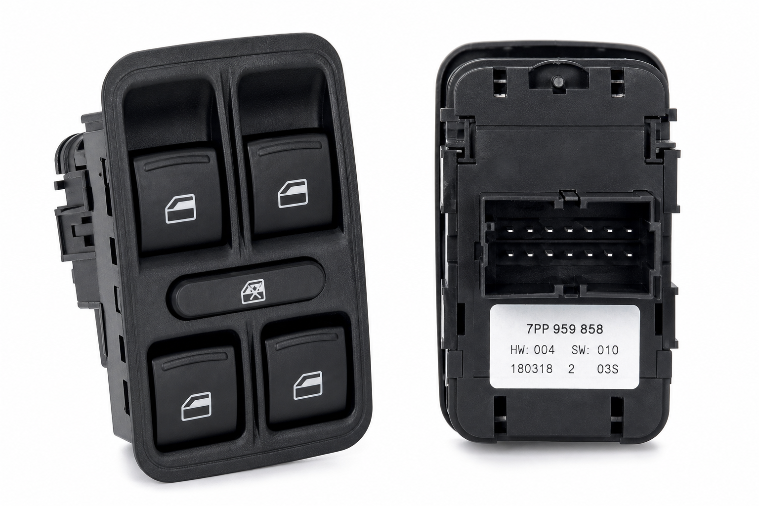 OE part number label on back of car window switch