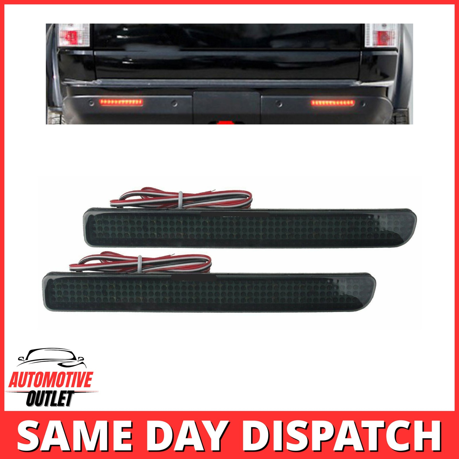 2X BUMPER REFLECTOR LED STOP BRAKE LIGHT BLACK FOR RANGE ROVER L320 DISCOVERY 3