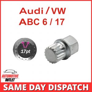 LOCKING WHEEL NUT KEY ABC 6 / 17PT SPLINE BOLT RIBS FOR AUDI SEAT SKODA VW