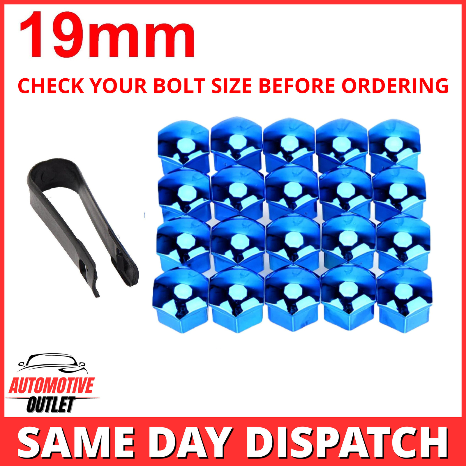 20PCS 19mm WHEEL NUT BOLT COVER CAPS, BLUE FOR AUDI VW BMW MERCEDES, UNIVERSAL