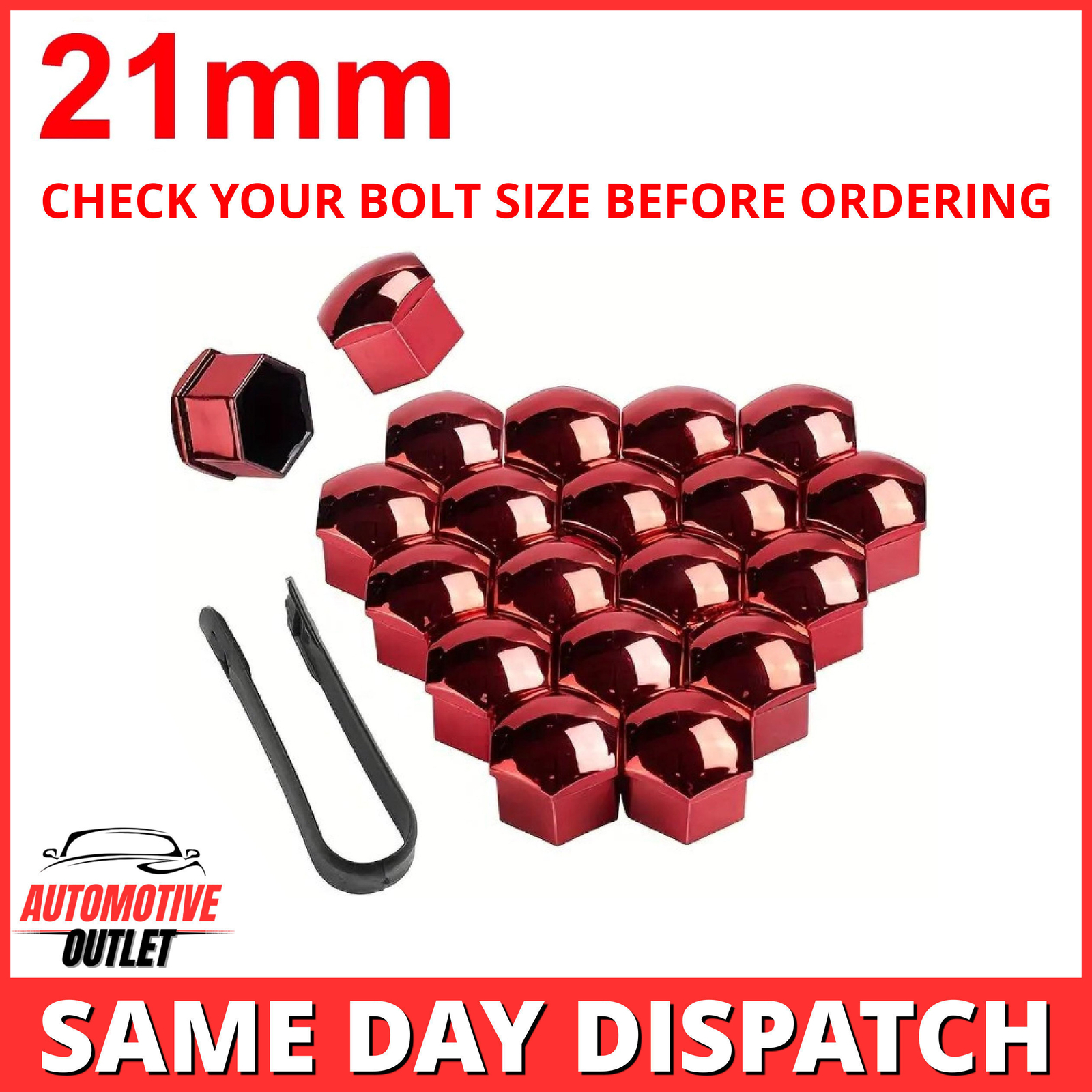 20PCS 21mm WHEEL NUT BOLT COVER CAPS, RED FOR AUDI VW BMW MERCEDES, UNIVERSAL