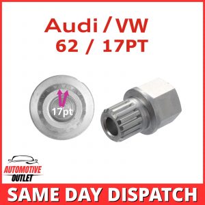 LOCKING WHEEL NUT SECURITY KEY 62 / 17PT SPLINE RIBS FOR AUDI SEAT SKODA VW